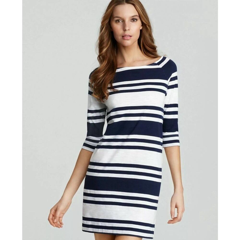 Lilly Pulitzer Cassie Mini Dress Navy Blue White Striped 100% Cotton Size XL